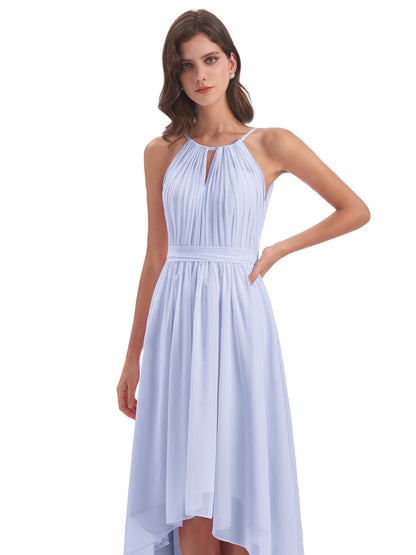 Oaklee Asymmetrical High Low Halter Chiffon Bridesmaid Dresses