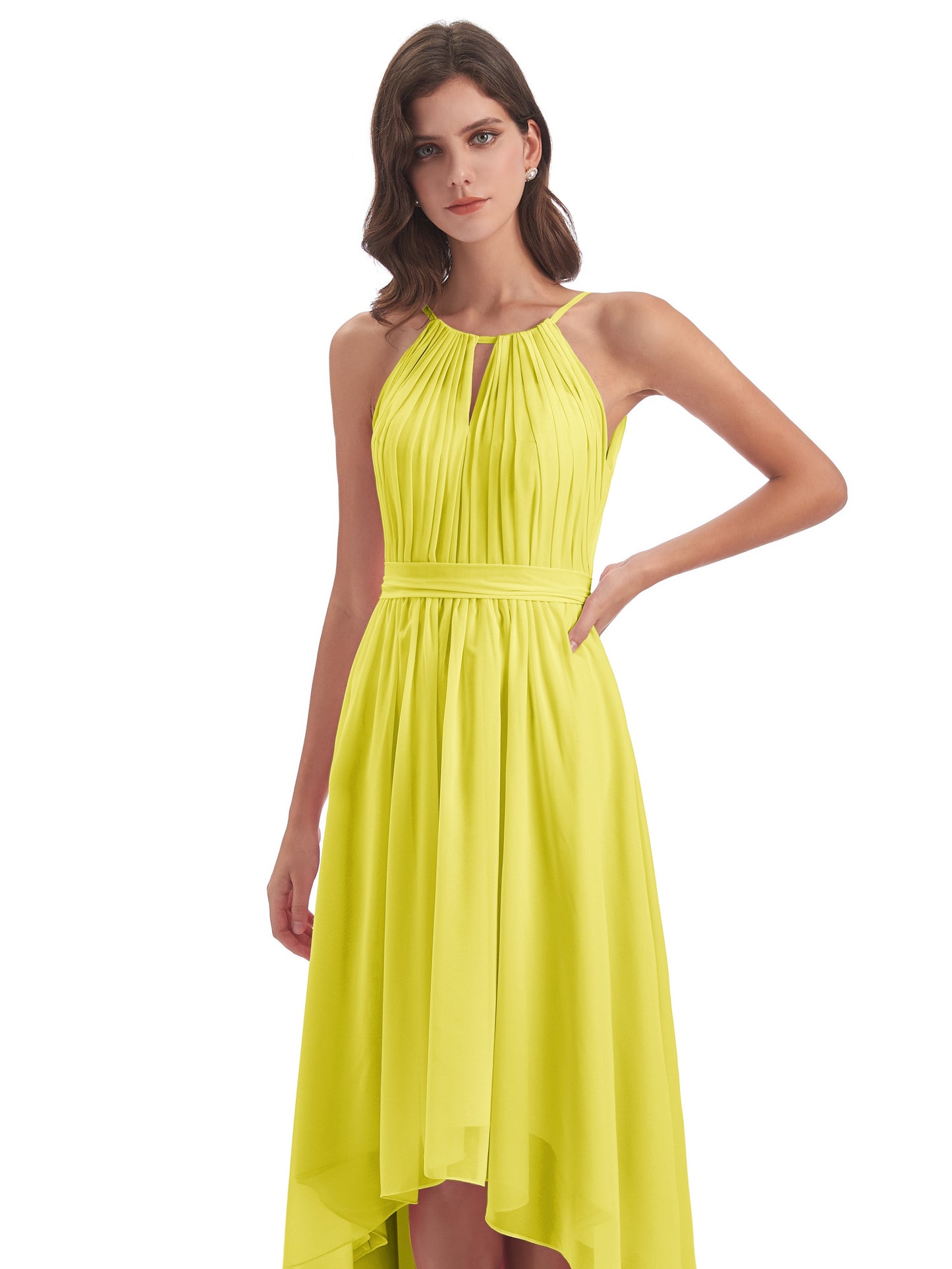 Oaklee Asymmetrical High Low Halter Chiffon Bridesmaid Dresses