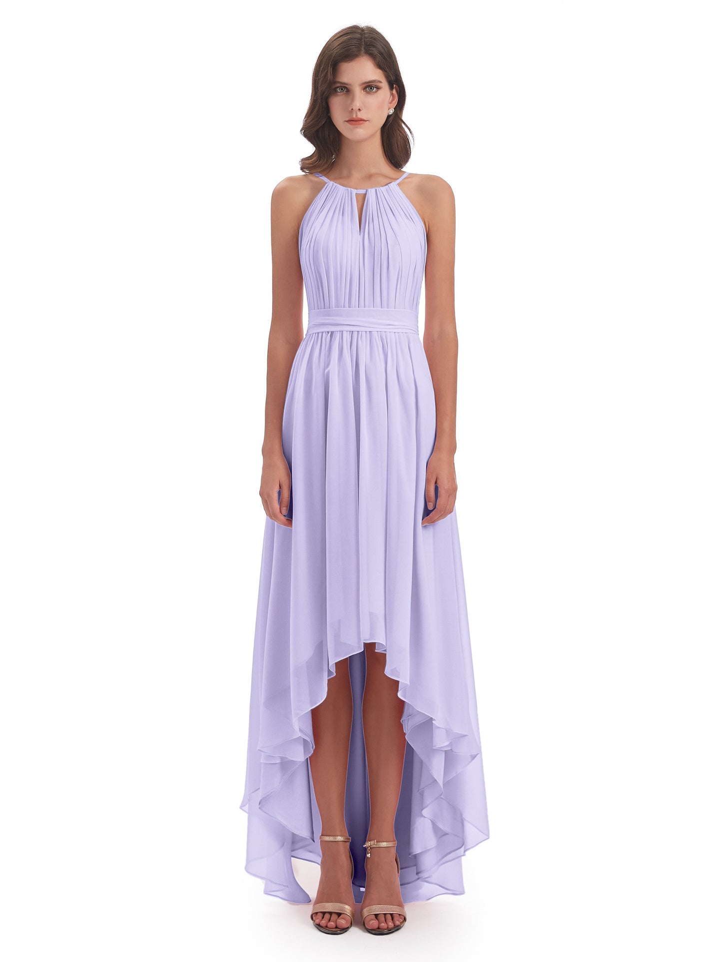 Oaklee Asymmetrical High Low Halter Chiffon Bridesmaid Dresses