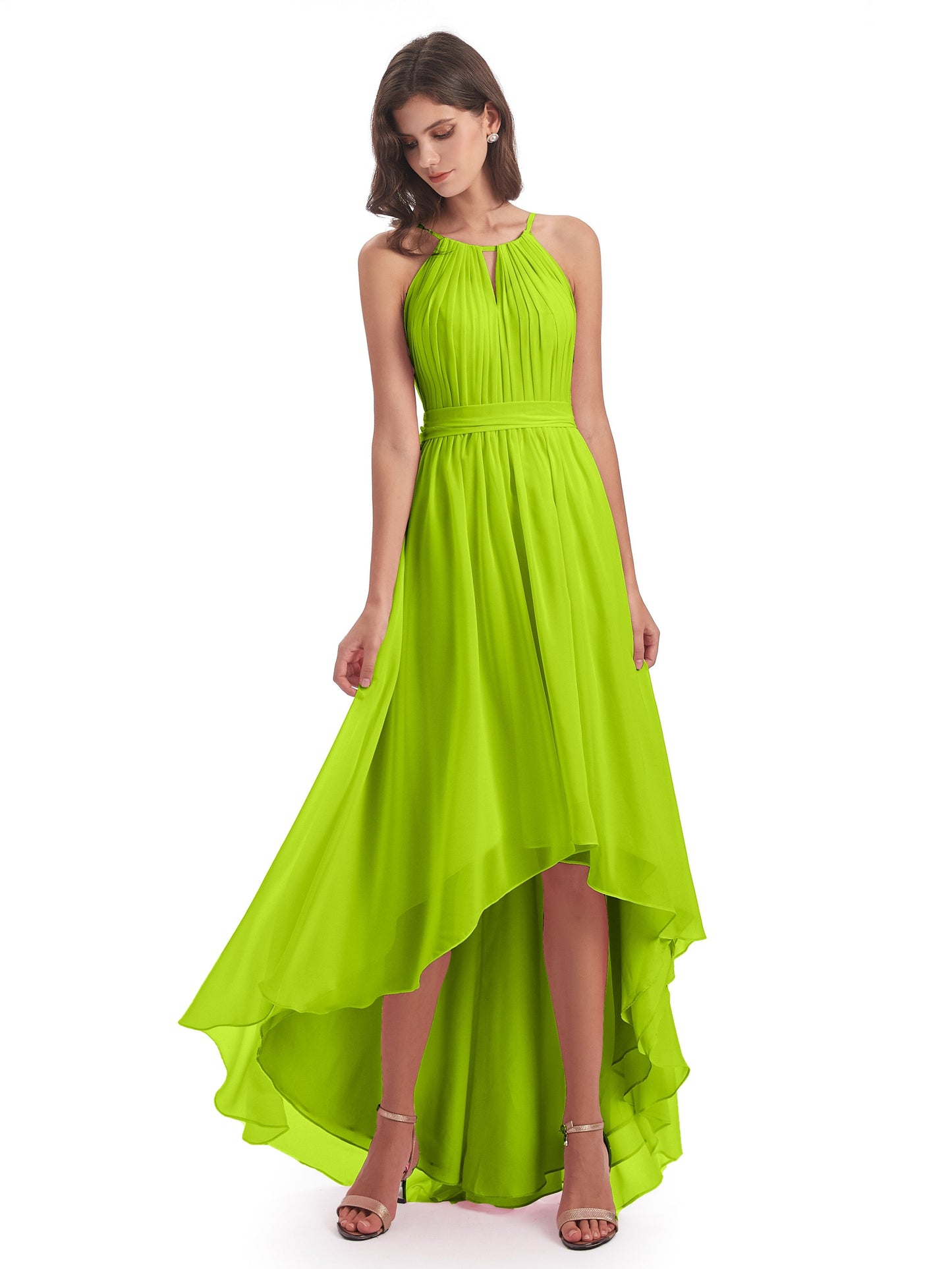 Oaklee Asymmetrical High Low Halter Chiffon Bridesmaid Dresses