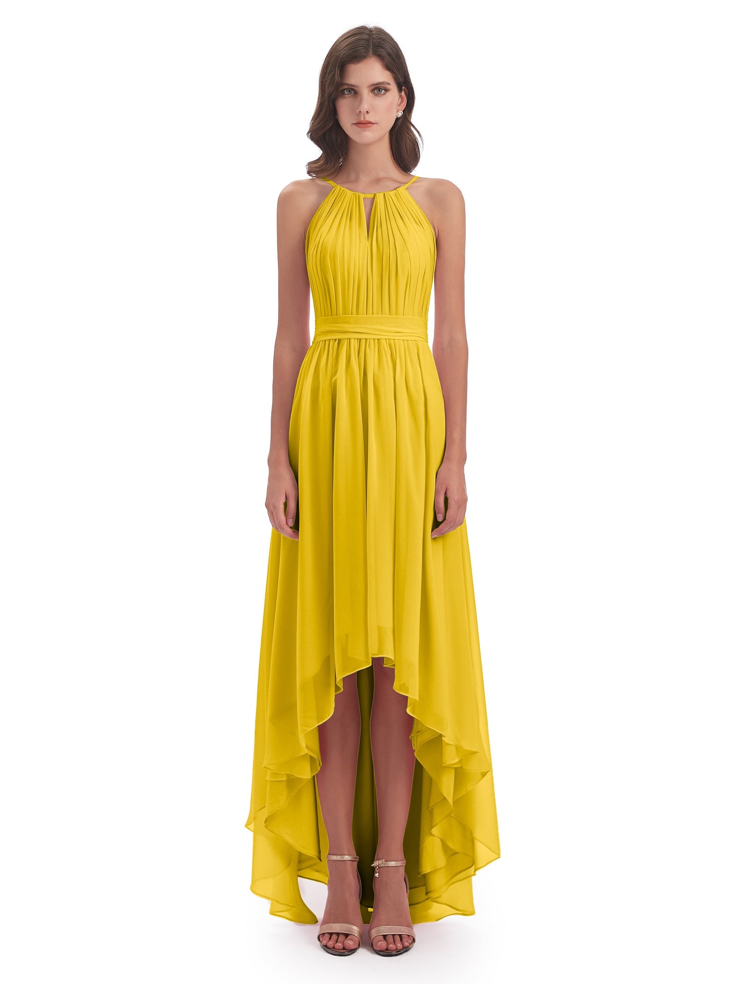 Oaklee Asymmetrical High Low Halter Chiffon Bridesmaid Dresses