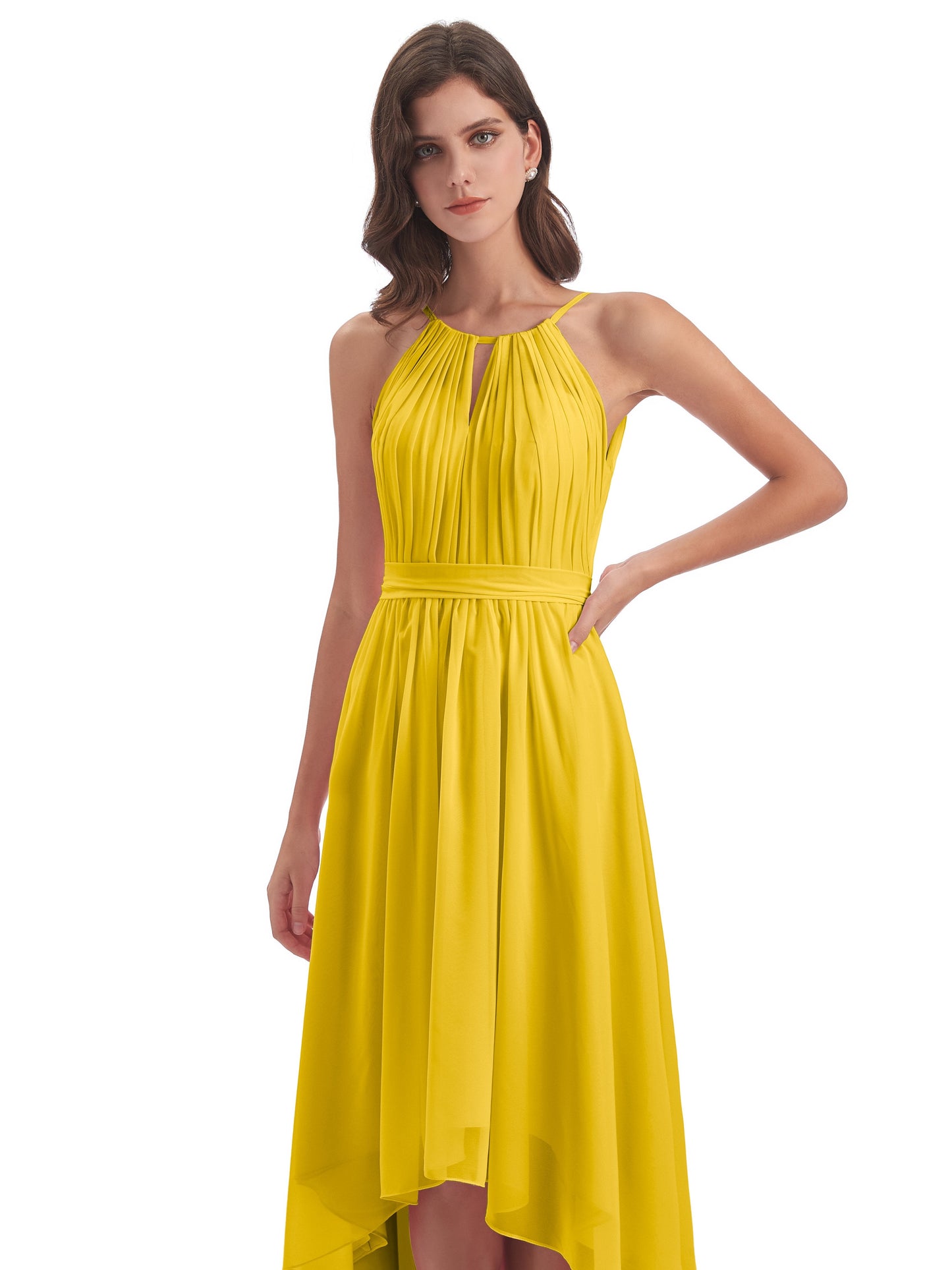 Oaklee Asymmetrical High Low Halter Chiffon Bridesmaid Dresses