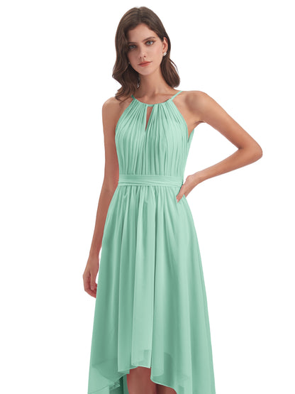 Oaklee Asymmetrical High Low Halter Chiffon Bridesmaid Dresses