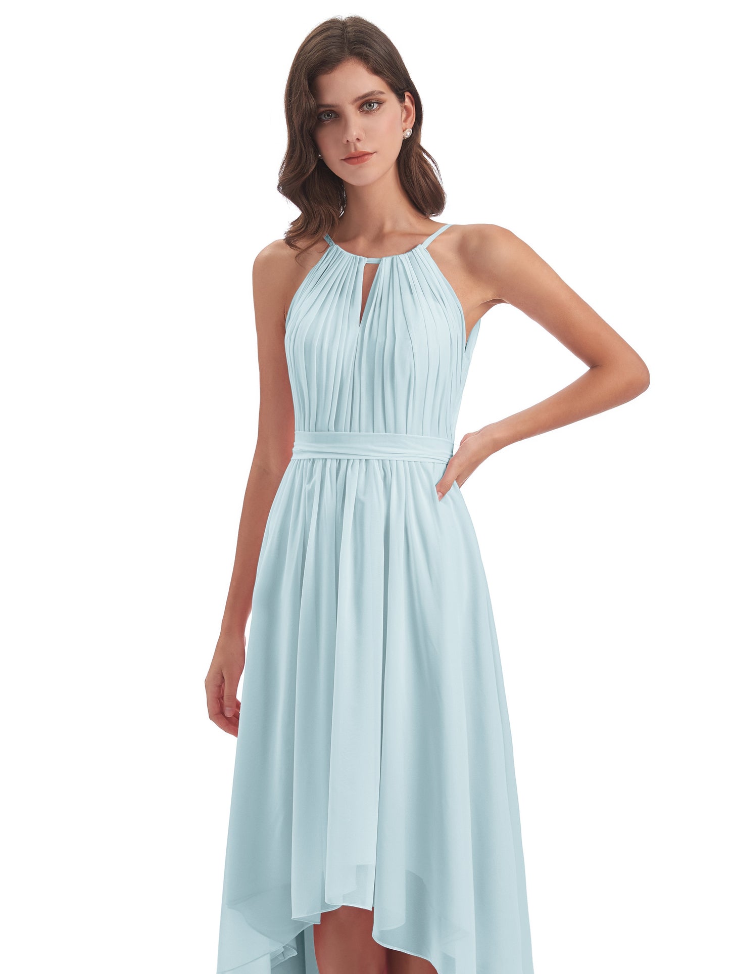 Oaklee Asymmetrical High Low Halter Chiffon Bridesmaid Dresses