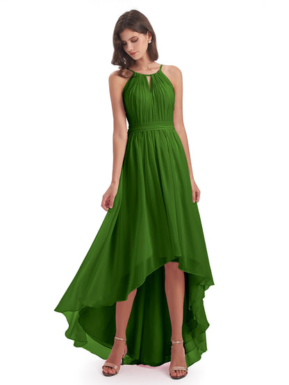 Oaklee Asymmetrical High Low Halter Chiffon Bridesmaid Dresses