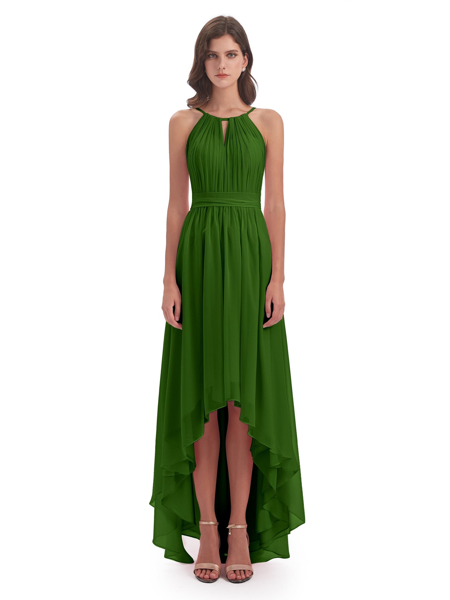 Oaklee Asymmetrical High Low Halter Chiffon Bridesmaid Dresses