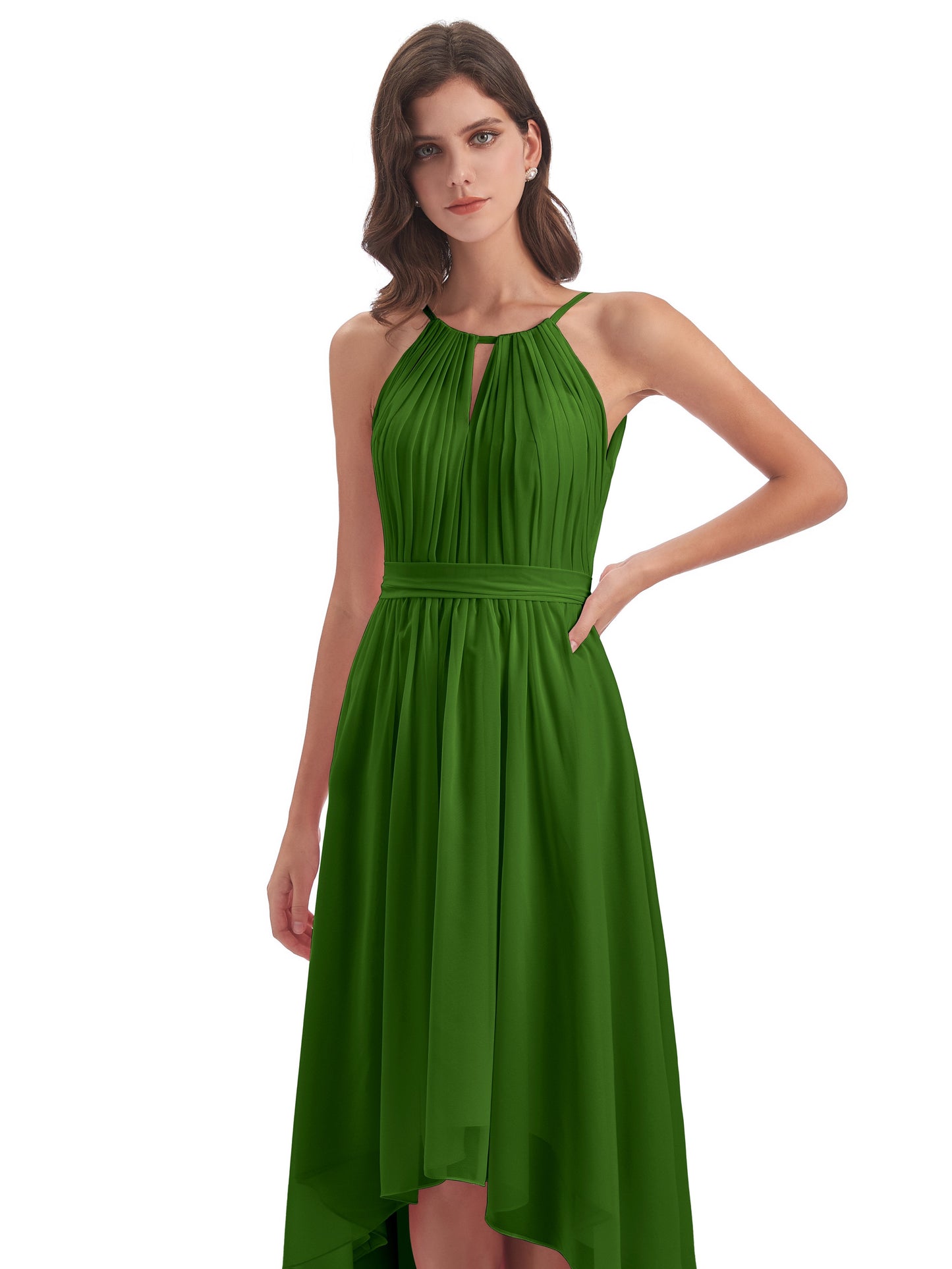 Oaklee Asymmetrical High Low Halter Chiffon Bridesmaid Dresses