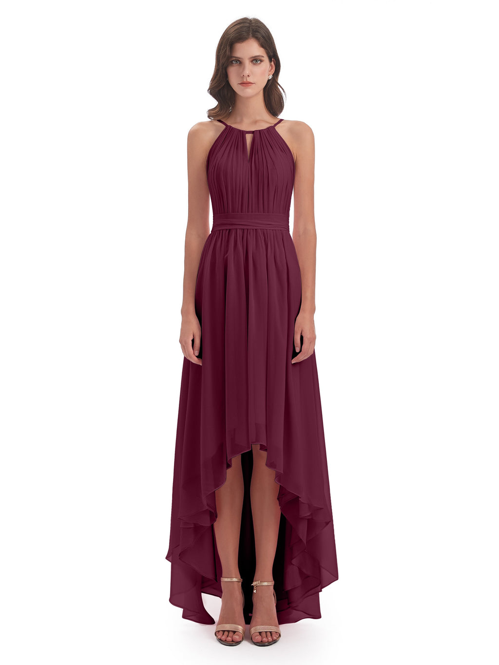 Oaklee Asymmetrical High Low Halter Chiffon Bridesmaid Dresses