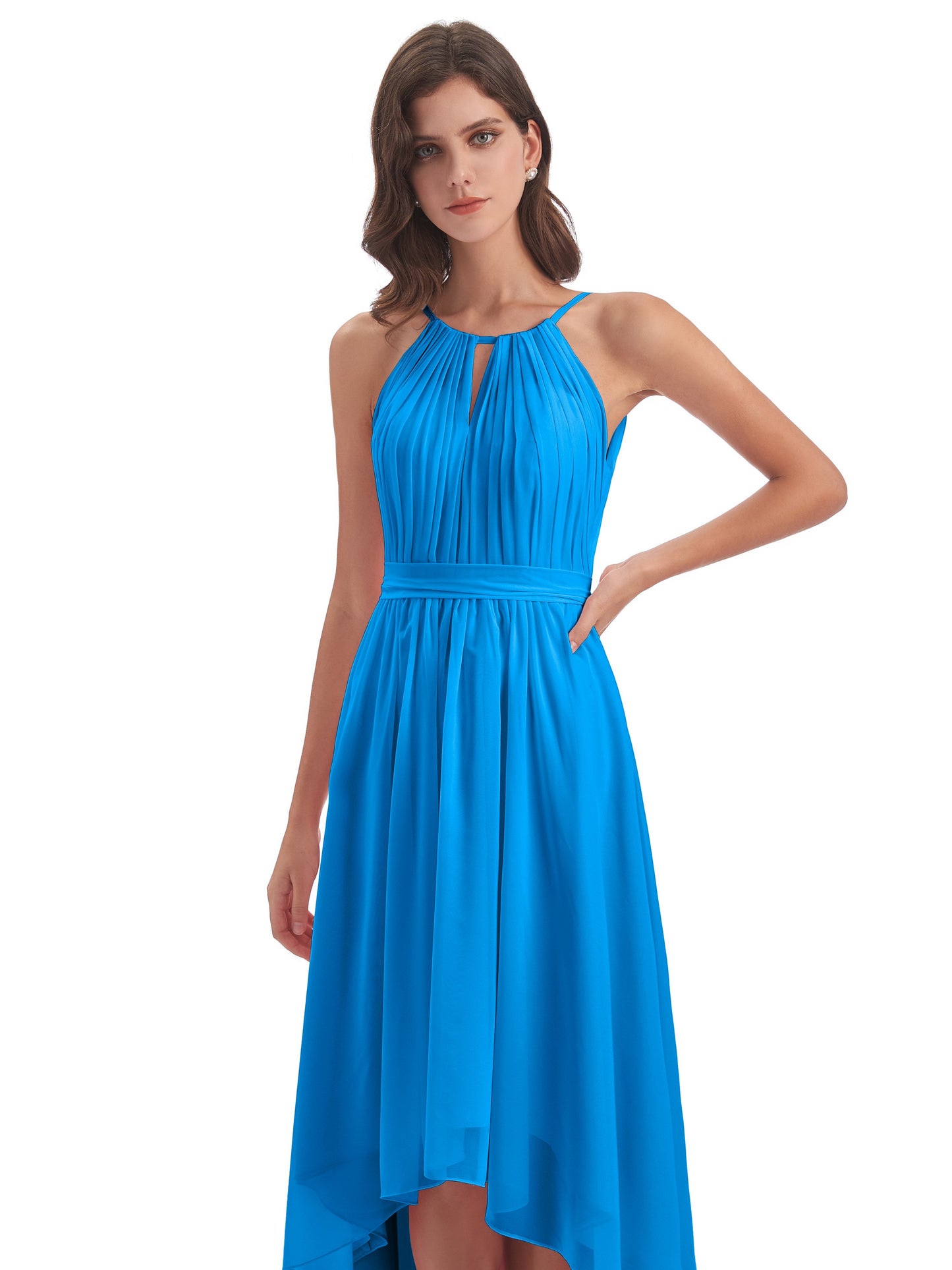 Oaklee Asymmetrical High Low Halter Chiffon Bridesmaid Dresses