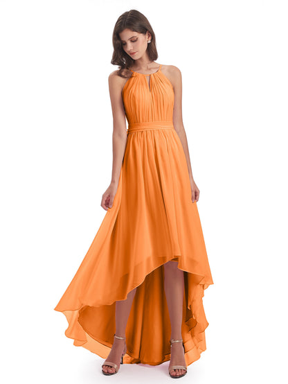 Oaklee Asymmetrical High Low Halter Chiffon Bridesmaid Dresses