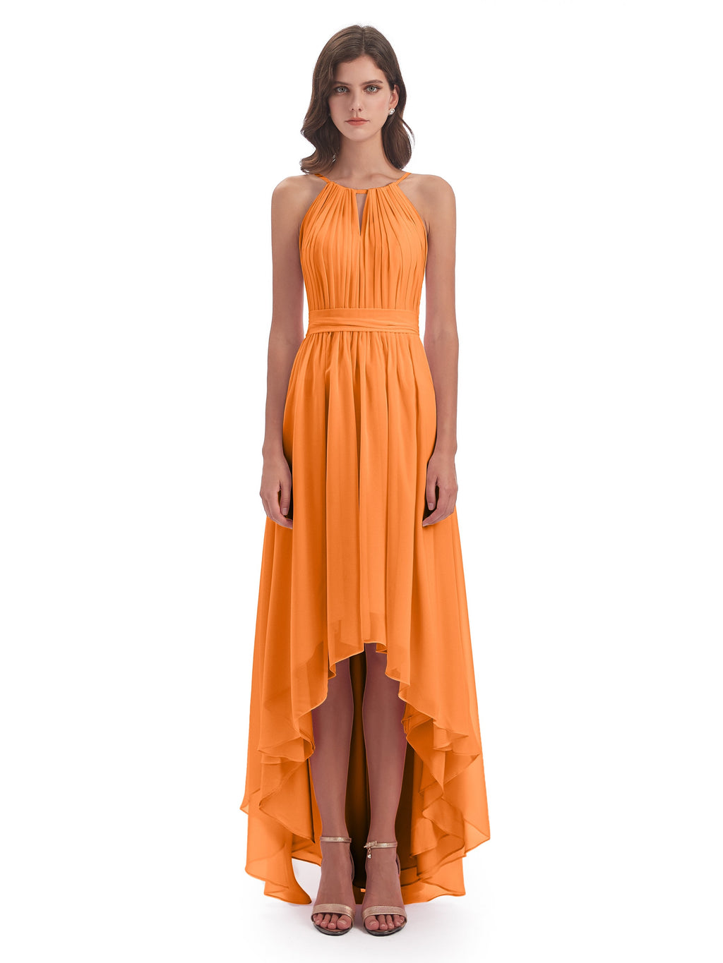 Oaklee Asymmetrical High Low Halter Chiffon Bridesmaid Dresses