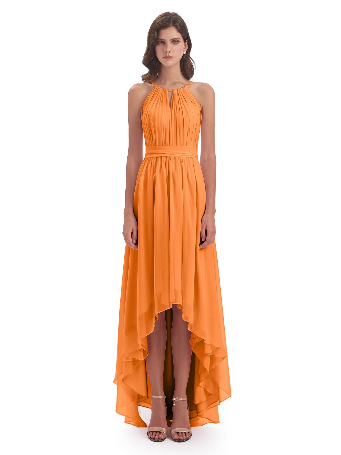 Oaklee Asymmetrical High Low Halter Chiffon Bridesmaid Dresses
