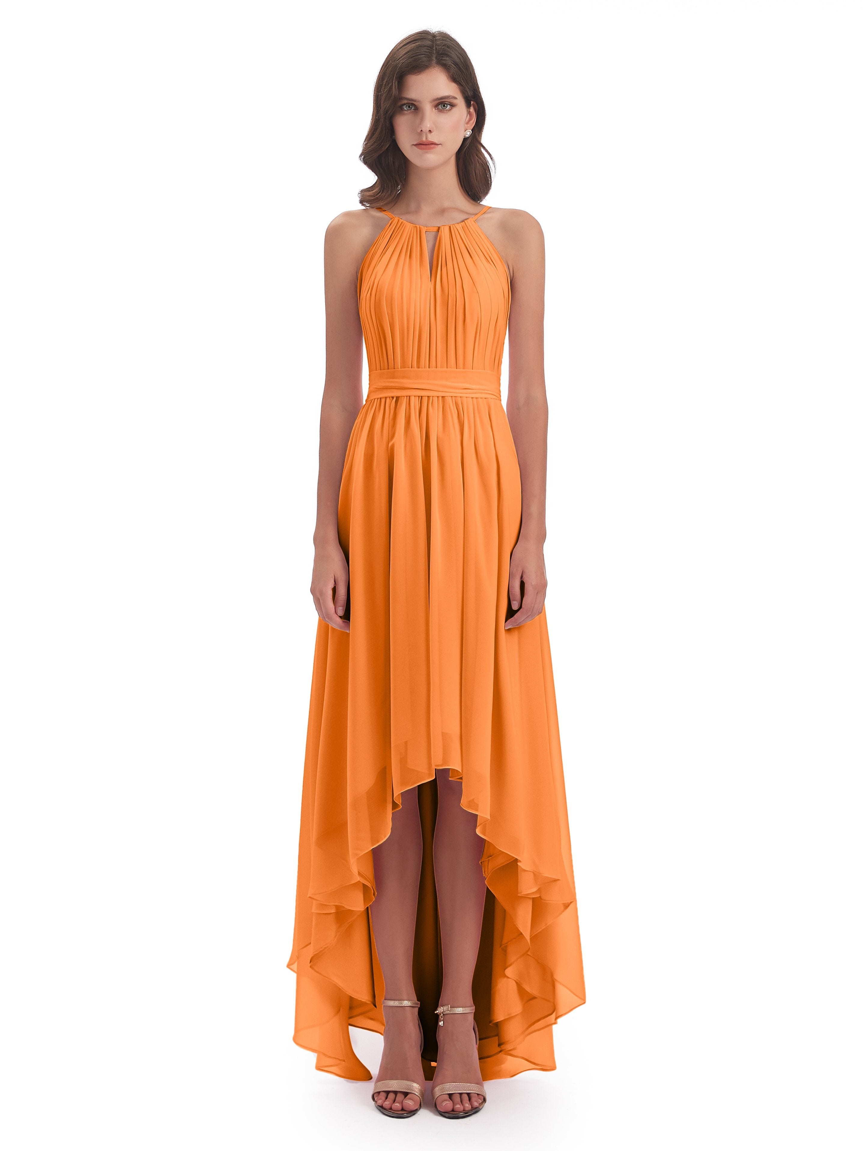 Oaklee Asymmetrical High Low Halter Chiffon Bridesmaid Dresses