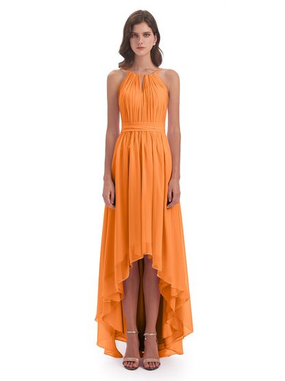 Oaklee Asymmetrical High Low Halter Chiffon Bridesmaid Dresses