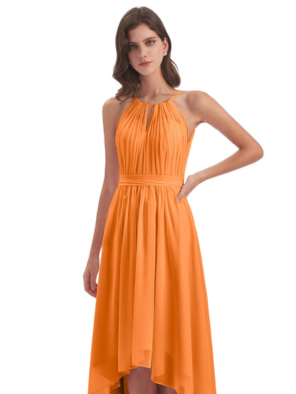Oaklee Asymmetrical High Low Halter Chiffon Bridesmaid Dresses