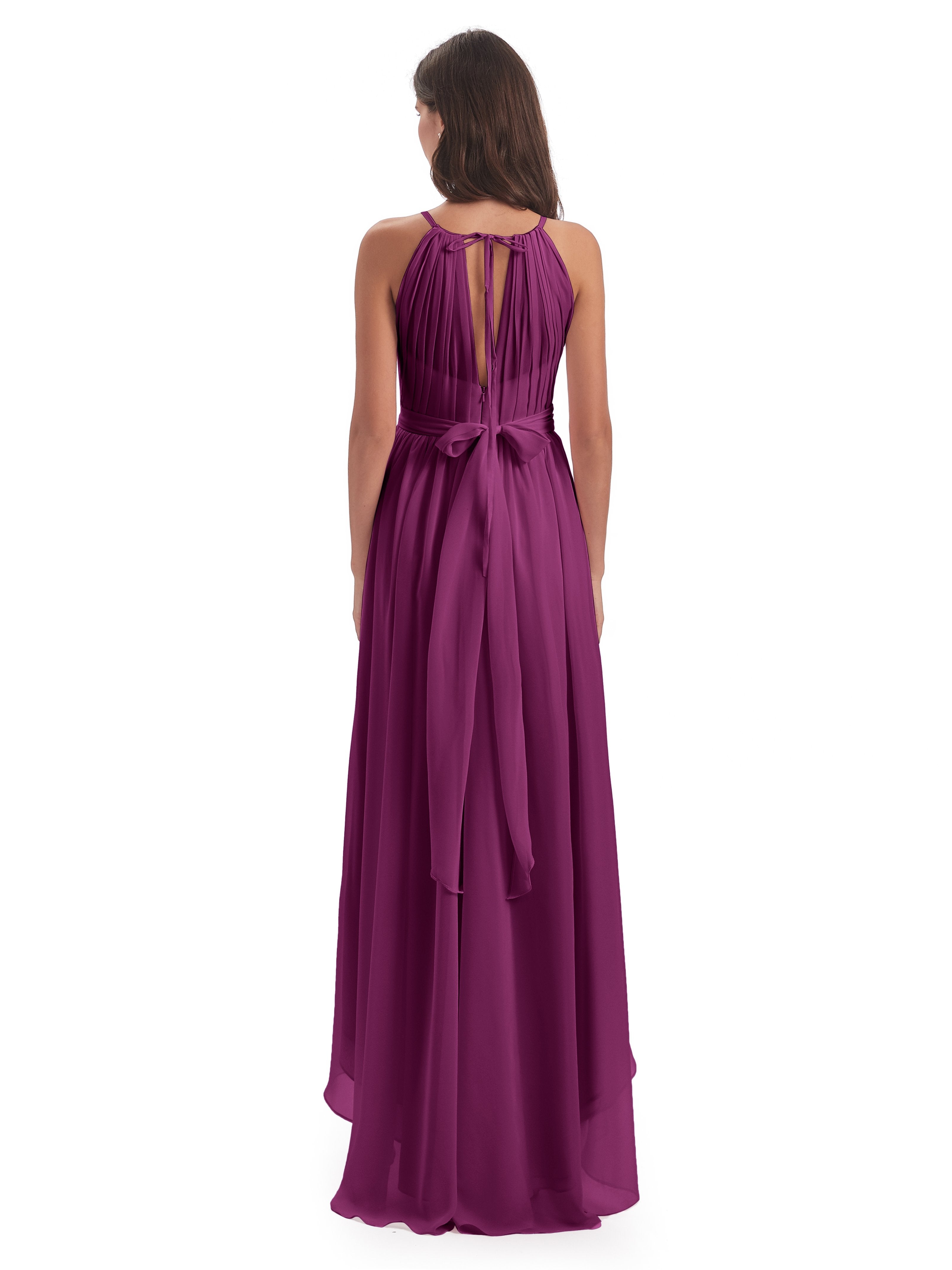 Oaklee Asymmetrical High Low Halter Chiffon Bridesmaid Dresses