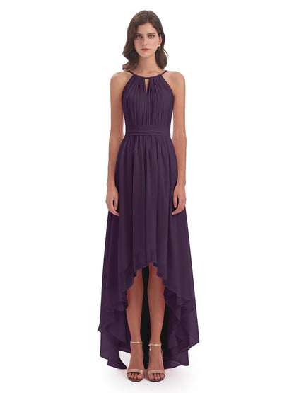Oaklee Asymmetrical High Low Halter Chiffon Bridesmaid Dresses