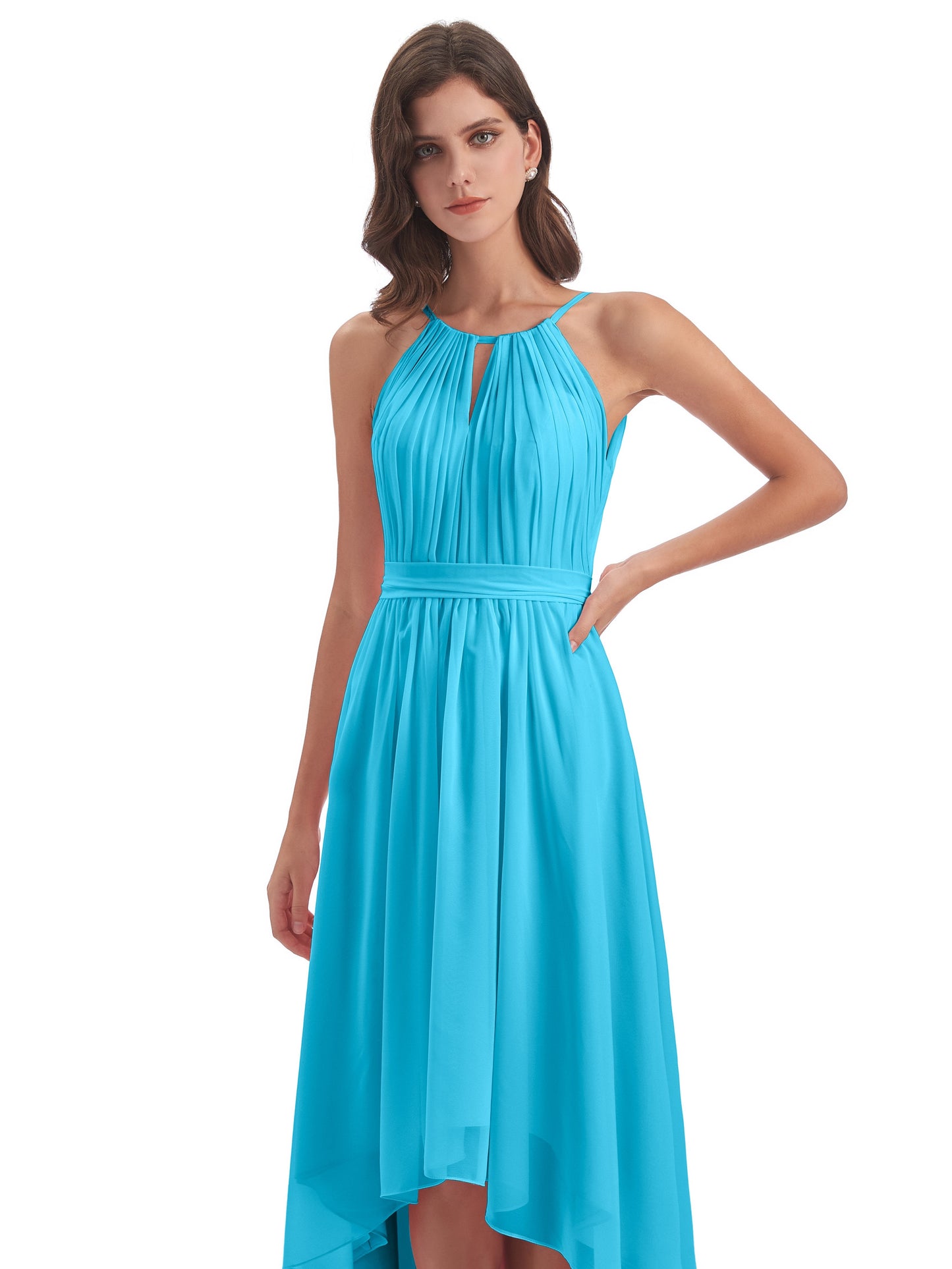 Oaklee Asymmetrical High Low Halter Chiffon Bridesmaid Dresses