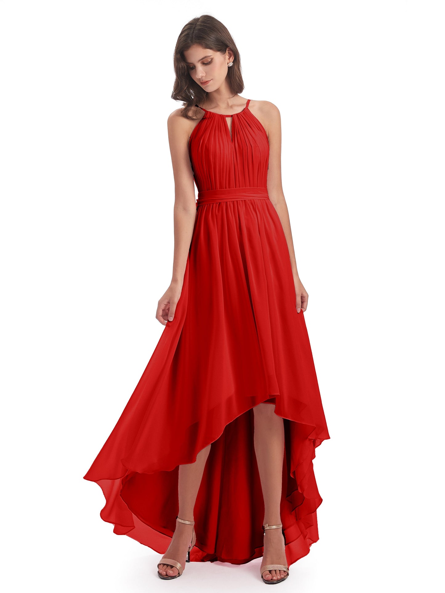 Oaklee Asymmetrical High Low Halter Chiffon Bridesmaid Dresses