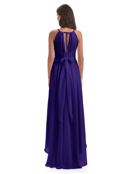 Oaklee Asymmetrical High Low Halter Chiffon Bridesmaid Dresses