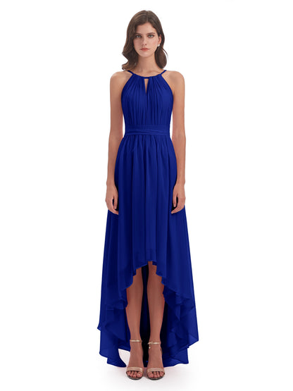 Oaklee Asymmetrical High Low Halter Chiffon Bridesmaid Dresses