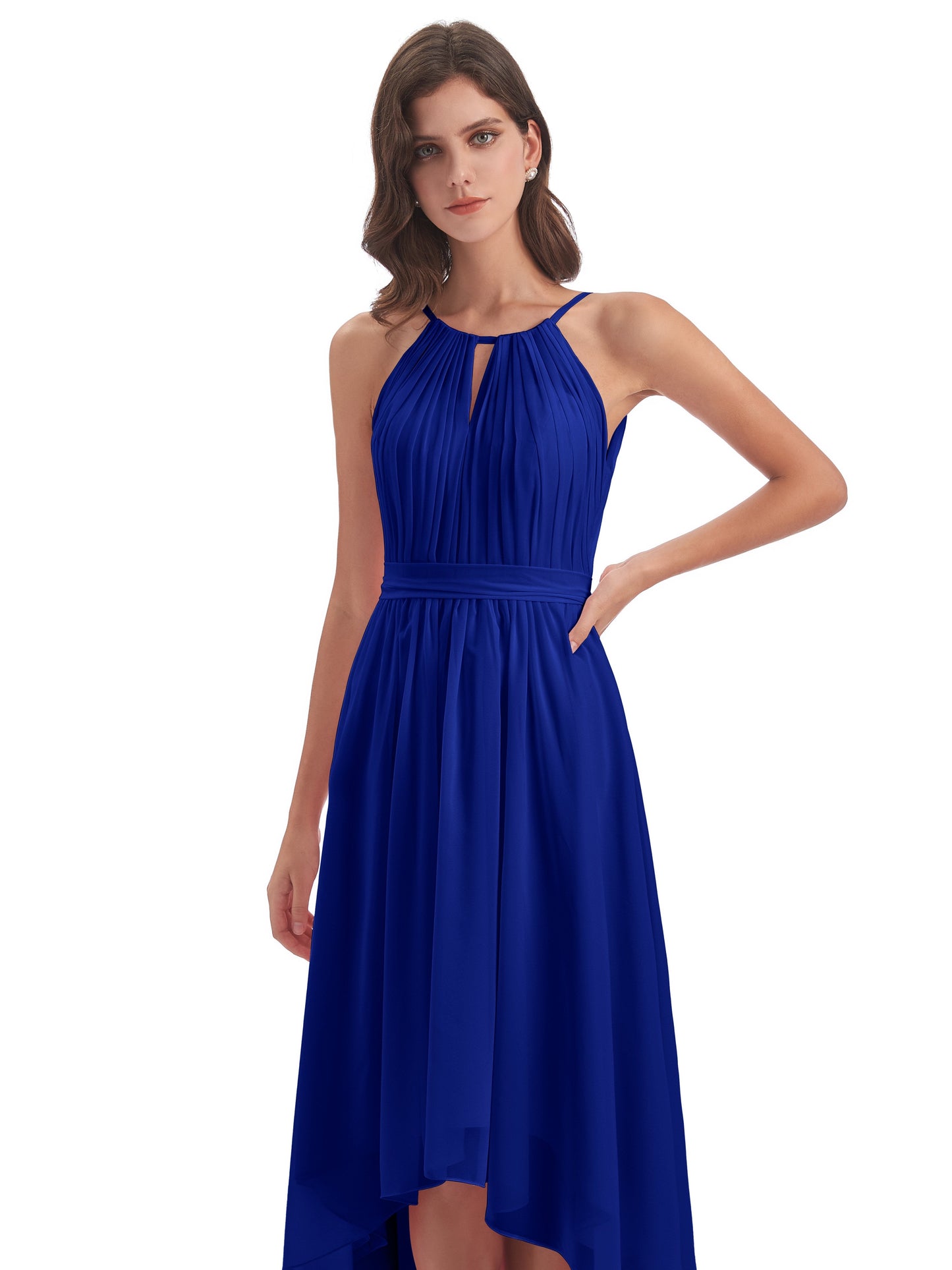 Oaklee Asymmetrical High Low Halter Chiffon Bridesmaid Dresses