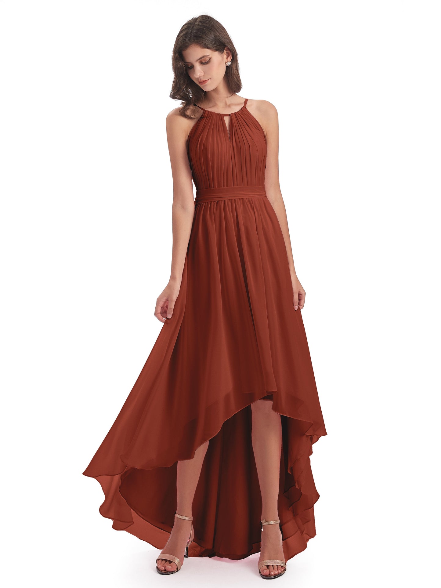 Oaklee Asymmetrical High Low Halter Chiffon Bridesmaid Dresses