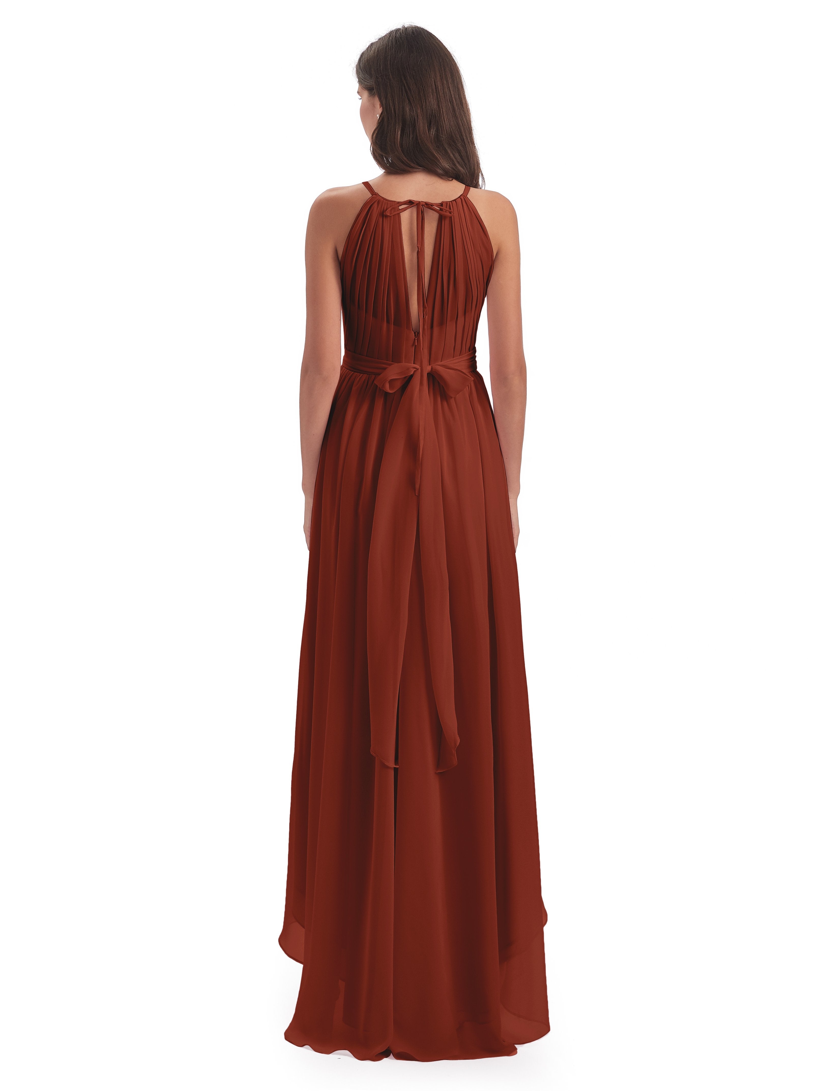 Oaklee Asymmetrical High Low Halter Chiffon Bridesmaid Dresses