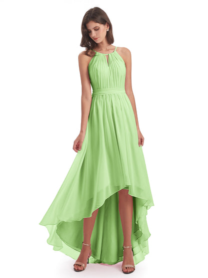 Oaklee Asymmetrical High Low Halter Chiffon Bridesmaid Dresses