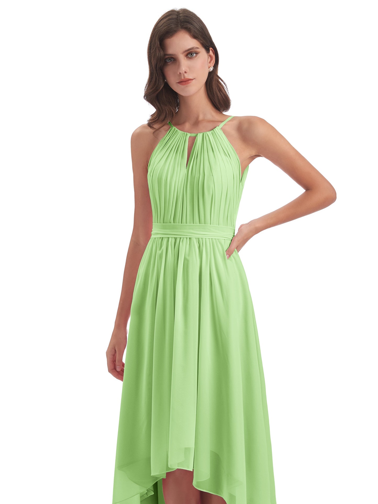 Oaklee Asymmetrical High Low Halter Chiffon Bridesmaid Dresses
