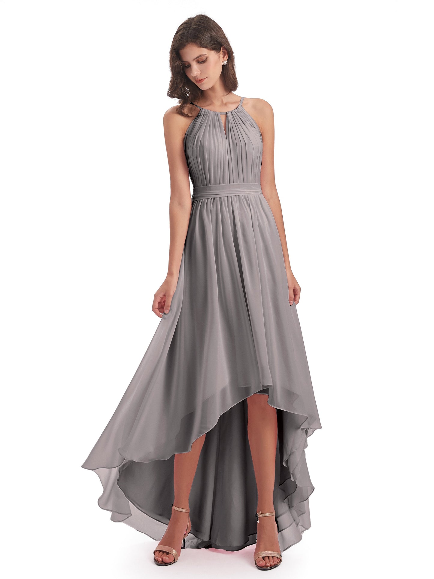 Oaklee Asymmetrical High Low Halter Chiffon Bridesmaid Dresses