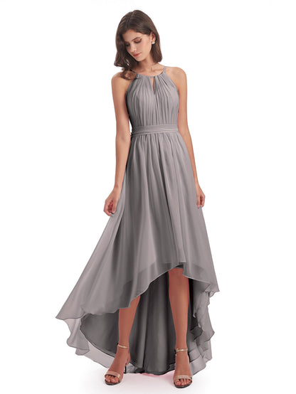 Oaklee Asymmetrical High Low Halter Chiffon Bridesmaid Dresses