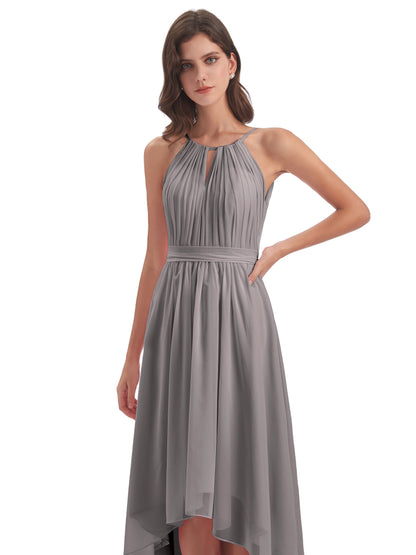 Oaklee Asymmetrical High Low Halter Chiffon Bridesmaid Dresses