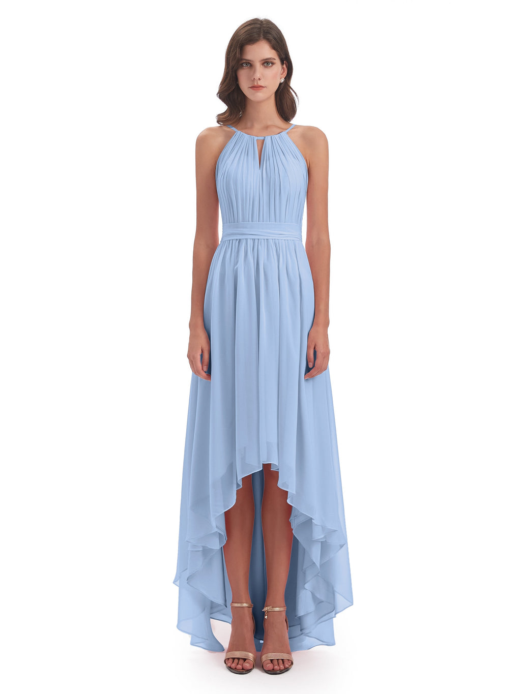 Oaklee Asymmetrical High Low Halter Chiffon Bridesmaid Dresses