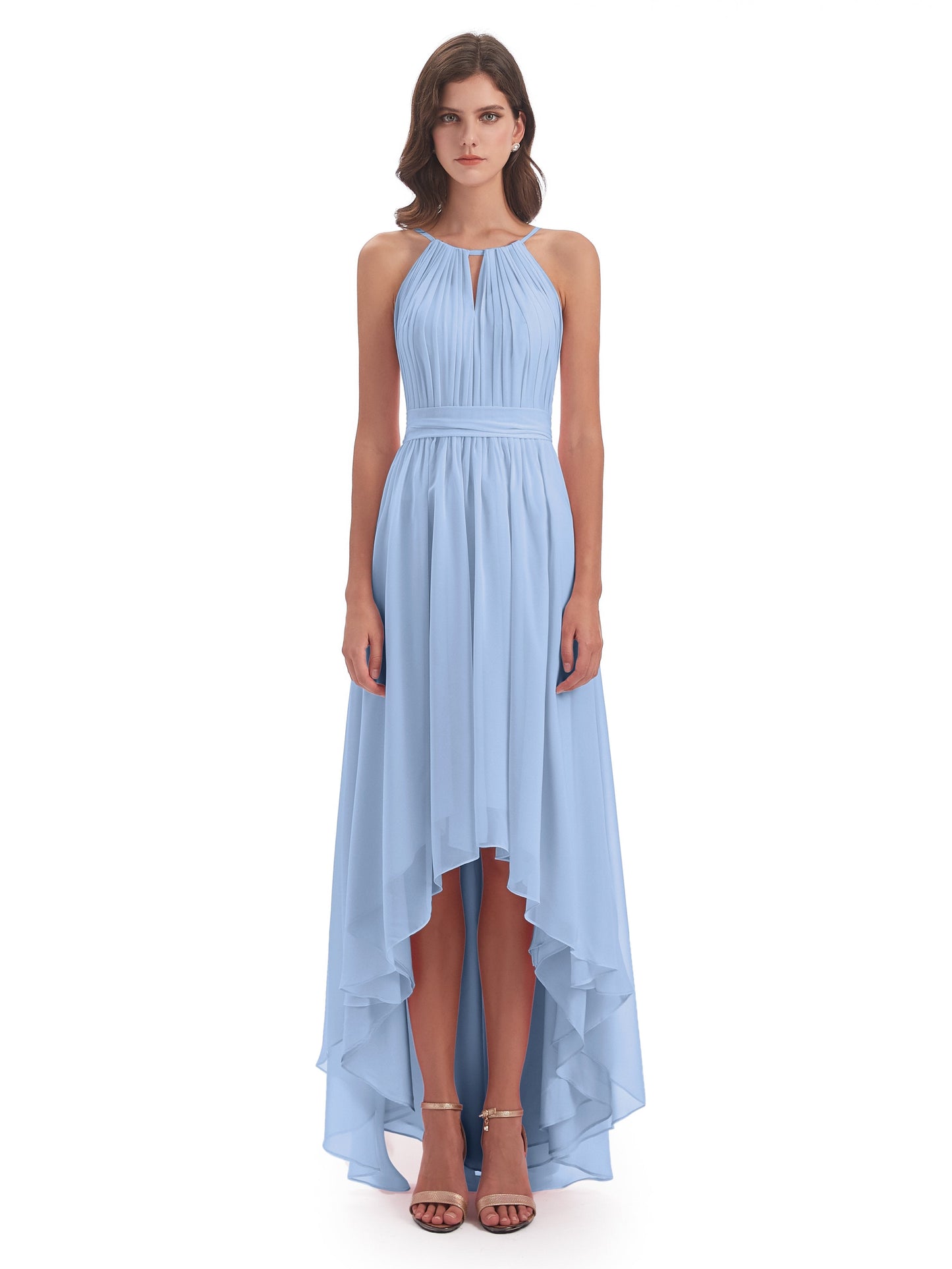 Oaklee Asymmetrical High Low Halter Chiffon Bridesmaid Dresses