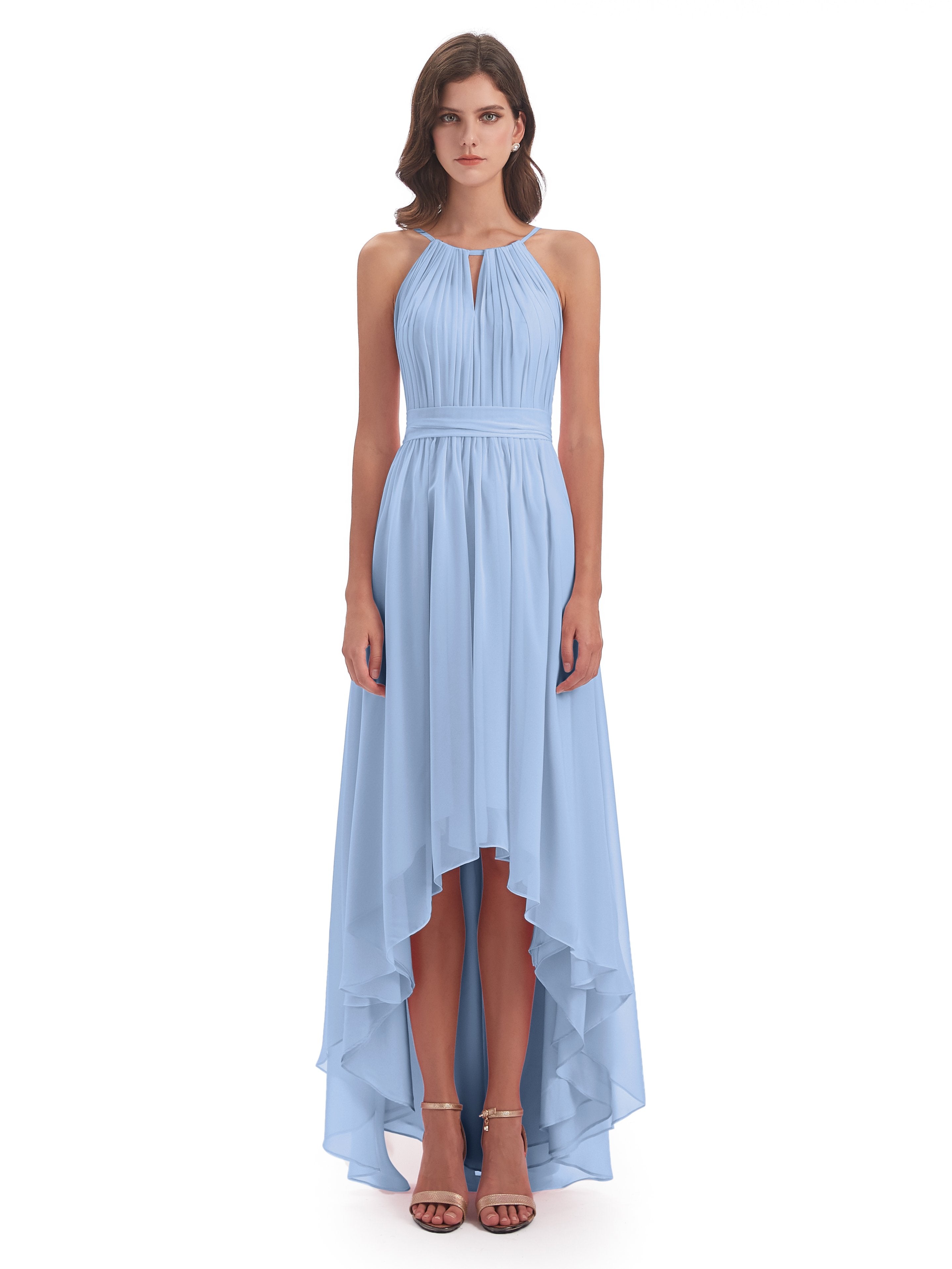 Oaklee Asymmetrical High Low Halter Chiffon Bridesmaid Dresses