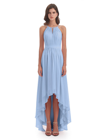 Oaklee Asymmetrical High Low Halter Chiffon Bridesmaid Dresses