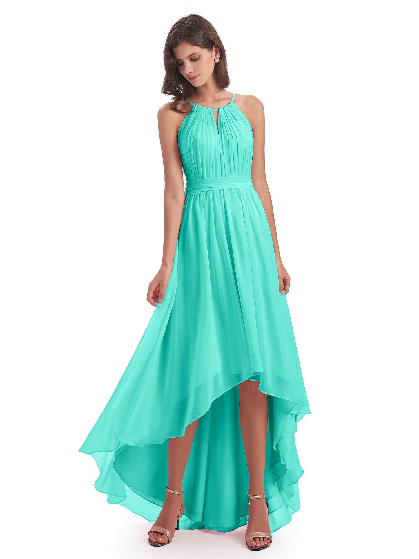 Oaklee Asymmetrical High Low Halter Chiffon Bridesmaid Dresses