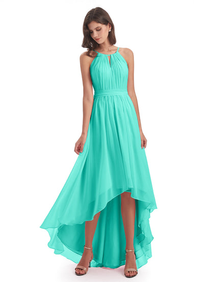 Oaklee Asymmetrical High Low Halter Chiffon Bridesmaid Dresses