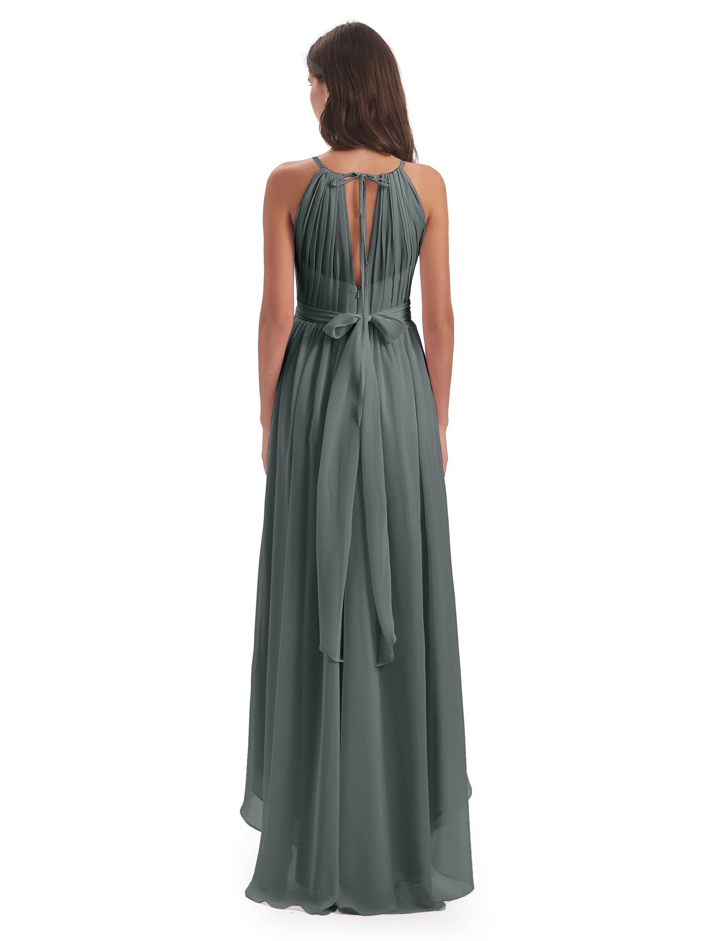 Oaklee Asymmetrical High Low Halter Chiffon Bridesmaid Dresses