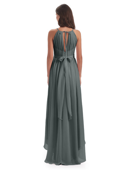 Oaklee Asymmetrical High Low Halter Chiffon Bridesmaid Dresses