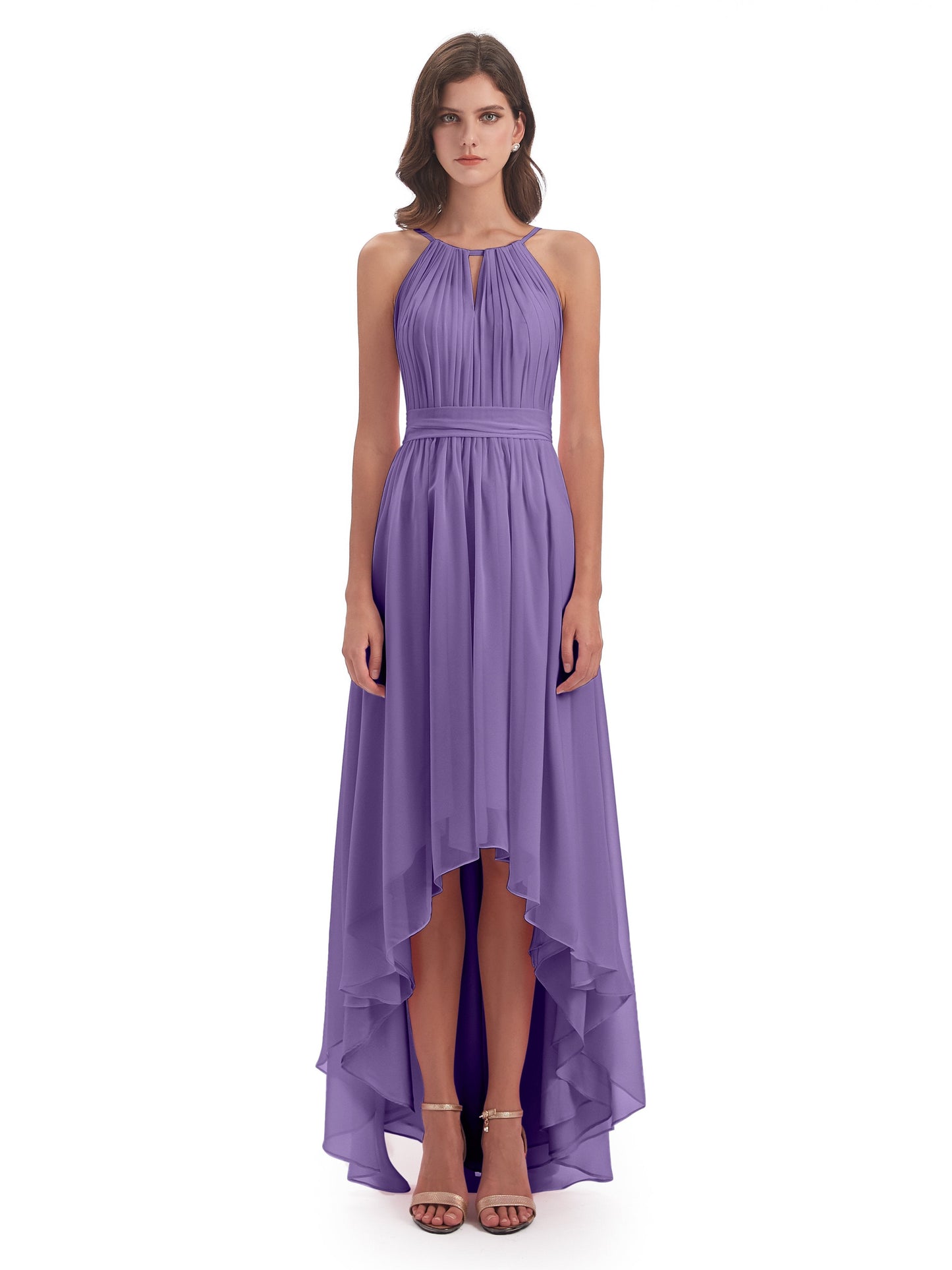 Oaklee Asymmetrical High Low Halter Chiffon Bridesmaid Dresses