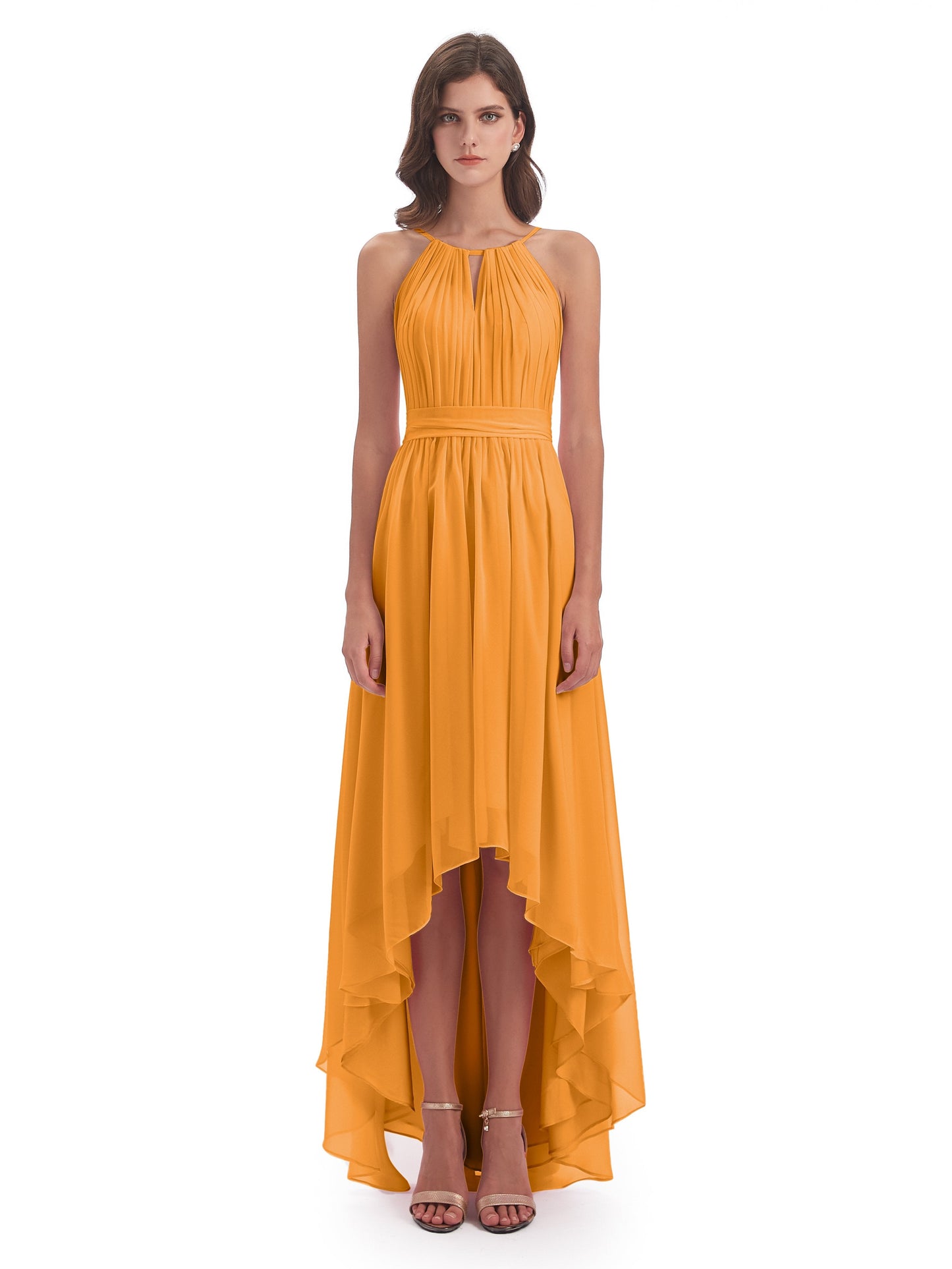 Oaklee Asymmetrical High Low Halter Chiffon Bridesmaid Dresses