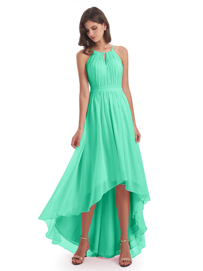 Oaklee Asymmetrical High Low Halter Chiffon Bridesmaid Dresses