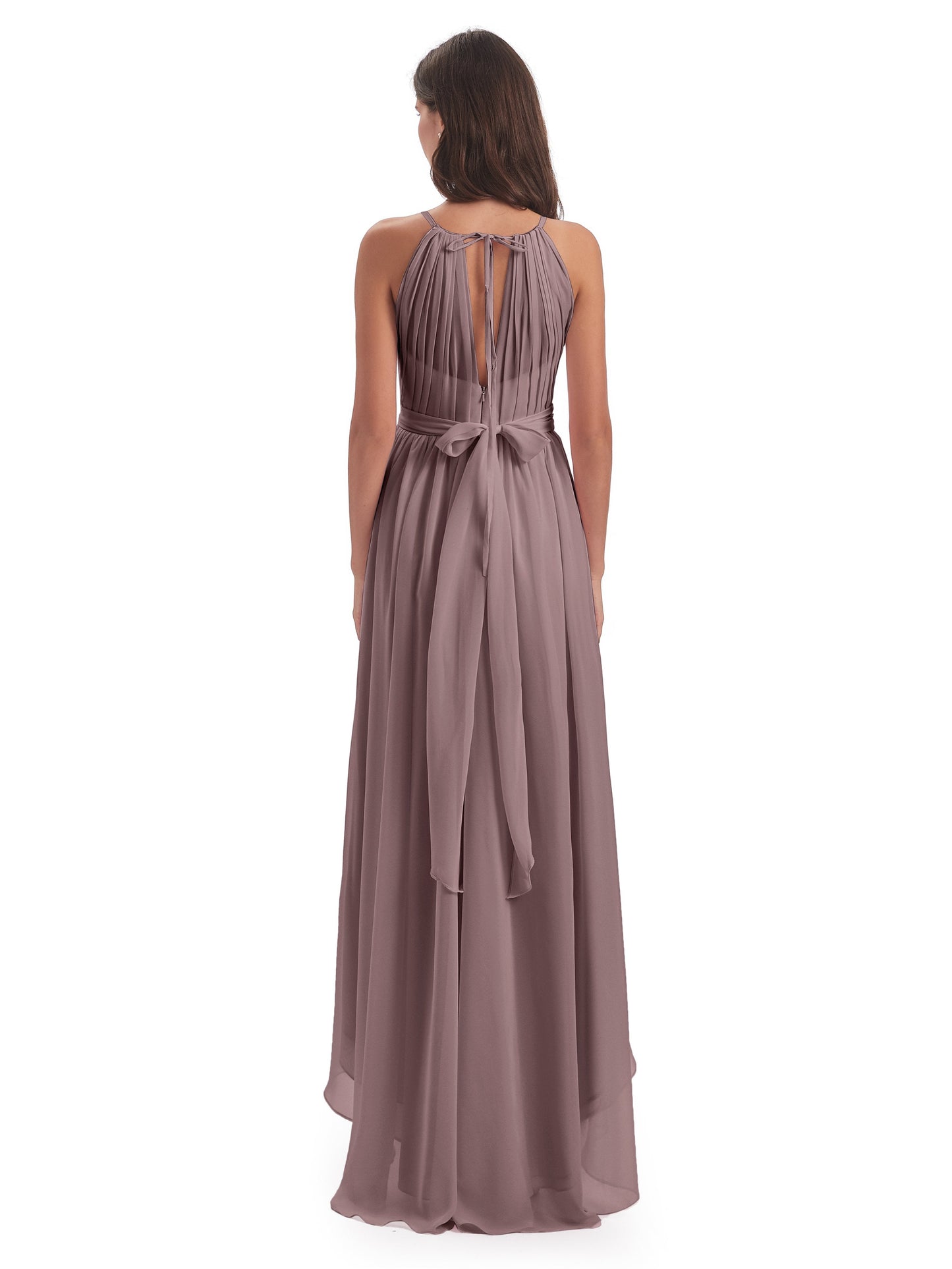 Oaklee Asymmetrical High Low Halter Chiffon Bridesmaid Dresses