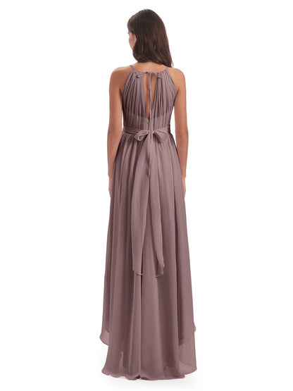 Oaklee Asymmetrical High Low Halter Chiffon Bridesmaid Dresses