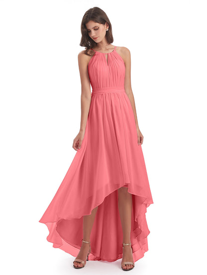 Oaklee Asymmetrical High Low Halter Chiffon Bridesmaid Dresses