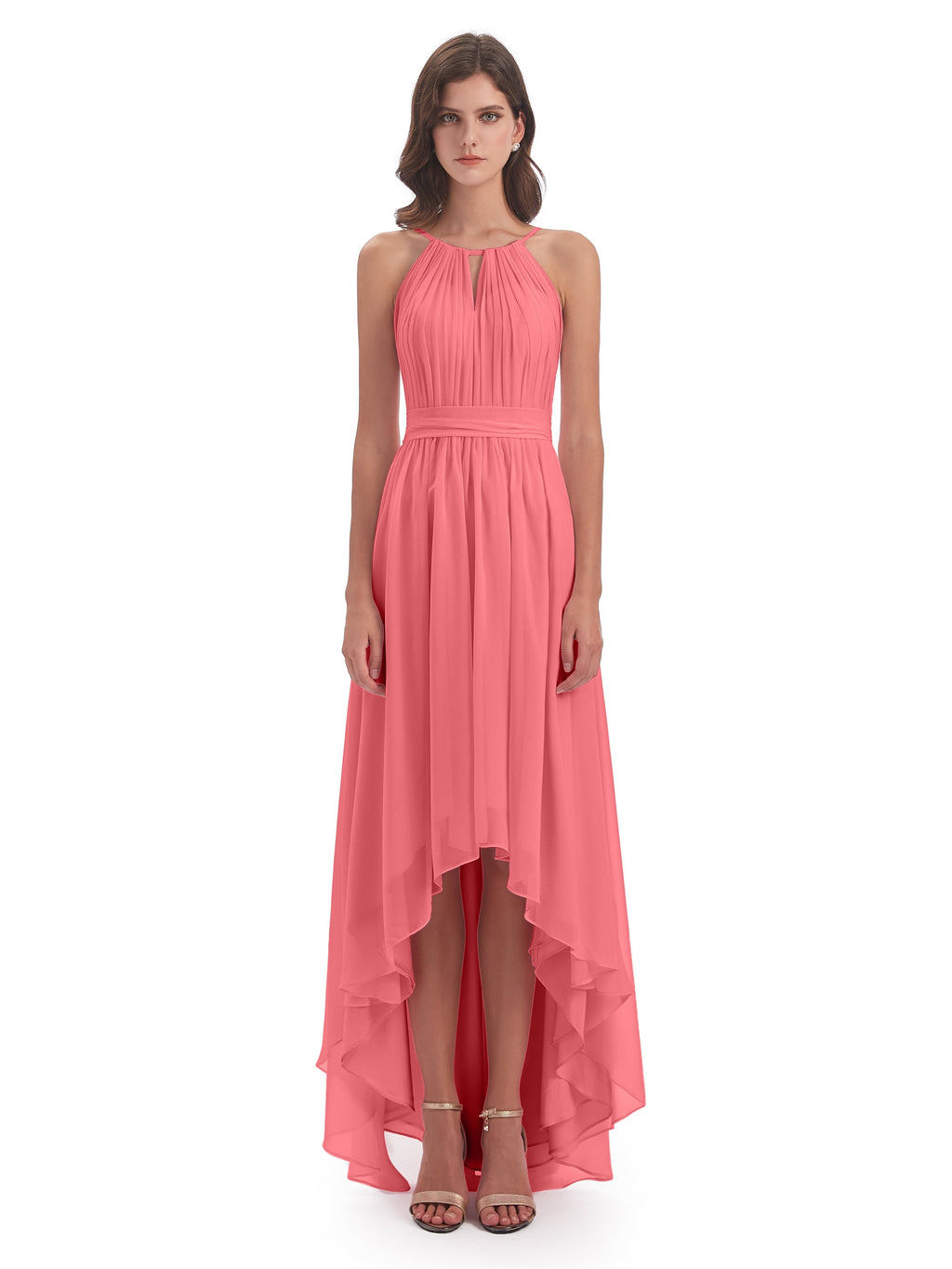 Oaklee Asymmetrical High Low Halter Chiffon Bridesmaid Dresses