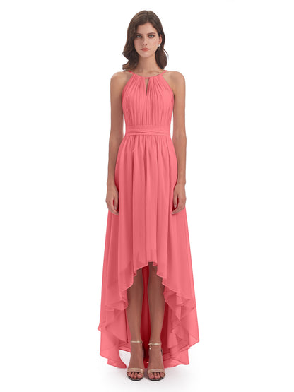 Oaklee Asymmetrical High Low Halter Chiffon Bridesmaid Dresses