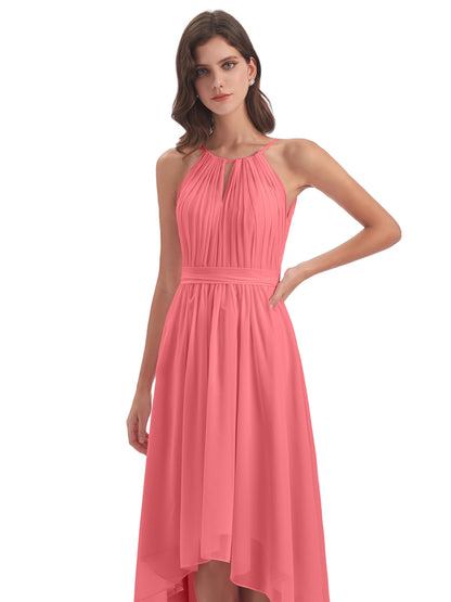 Oaklee Asymmetrical High Low Halter Chiffon Bridesmaid Dresses